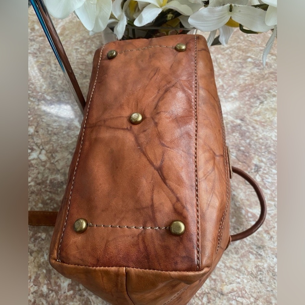FRYE Melissa Cognac Distresses Leather Satchel - Picture 9 of 12